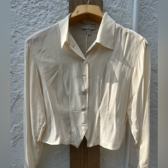 Vintage Silk Spenser Jeremy Cream Long Sleeve Cropped Button Down Shirt - Picture 1 of 3